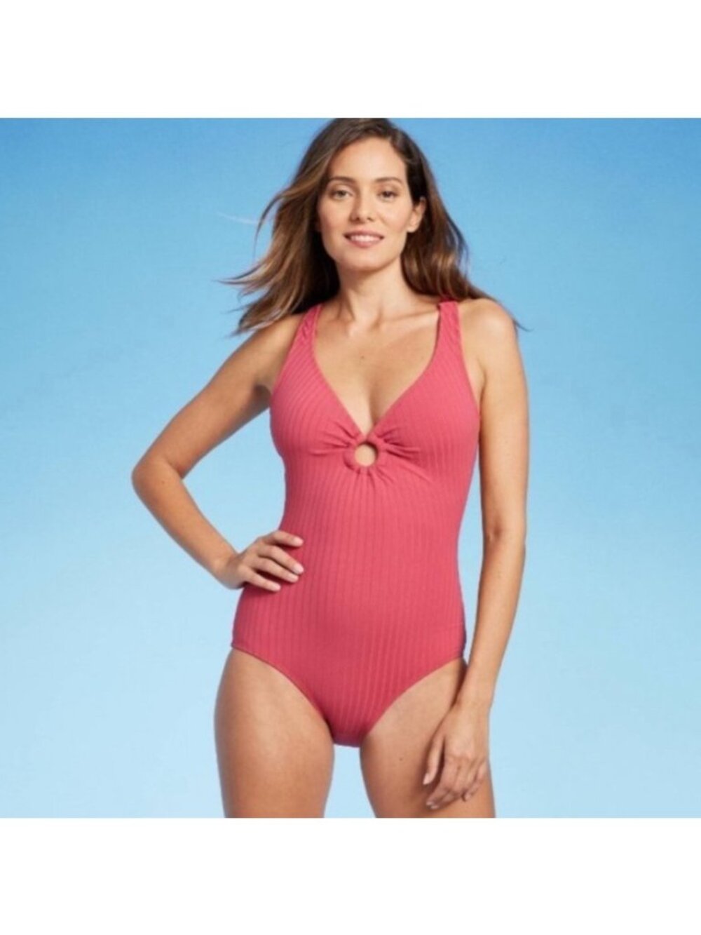 Women's Wide Ribbed Center Ring Medium Coverage One Piece Swimsuit  Kona Sol L
